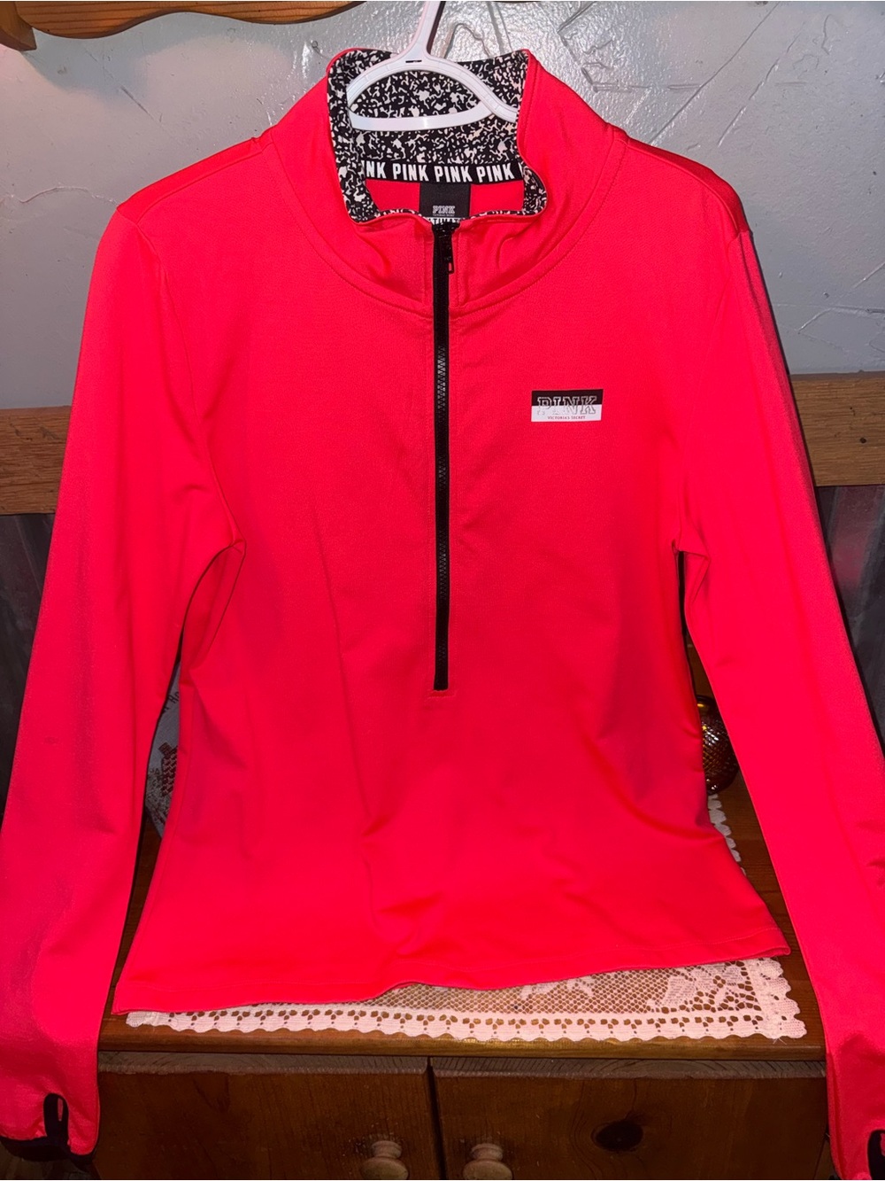 Victoria’s Secret PINK Ultimate Half Zip Pullover Large Neon Pink Thumbholes